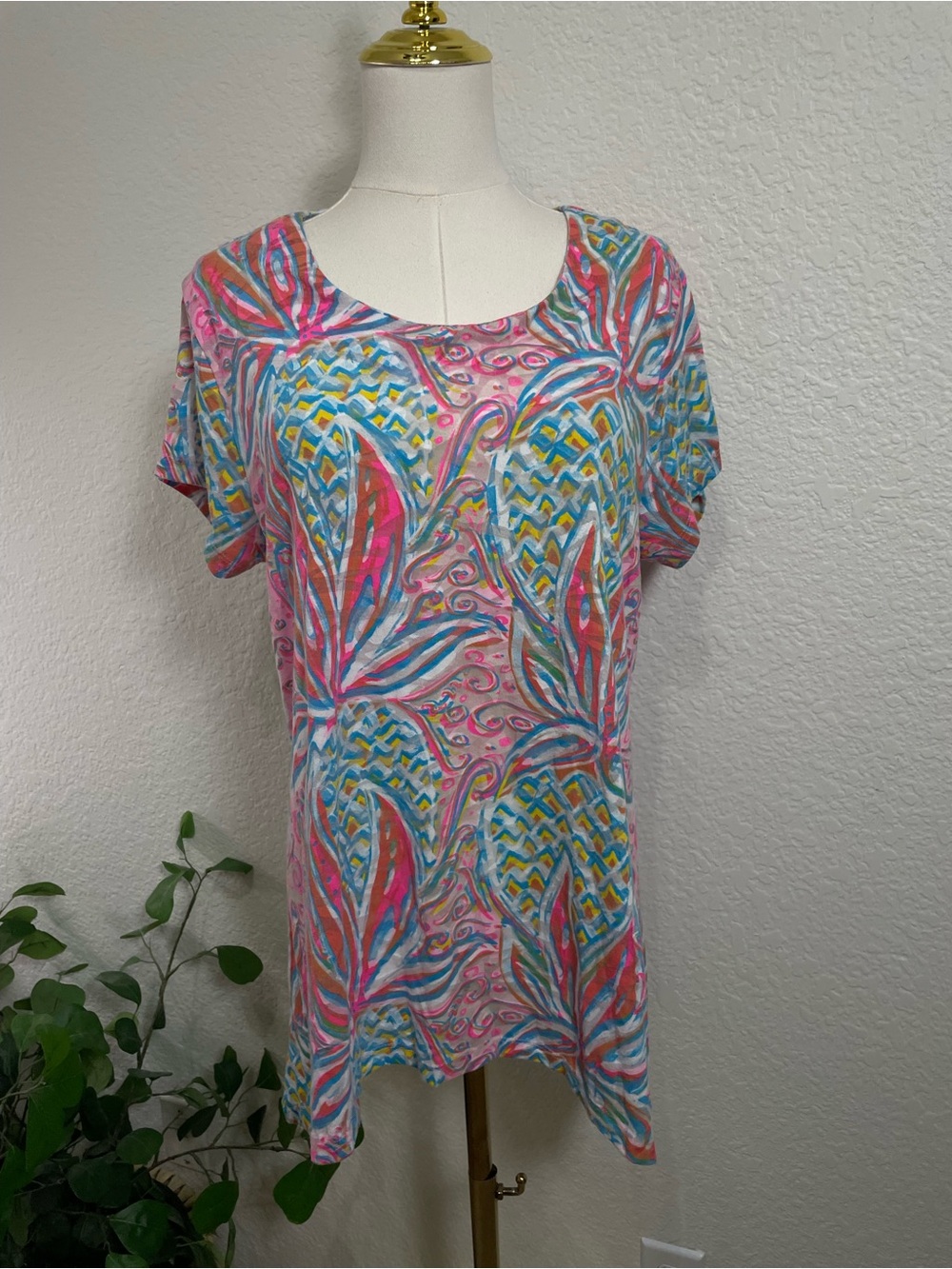 LULU-B Colorful Tropical Print Swing Top
